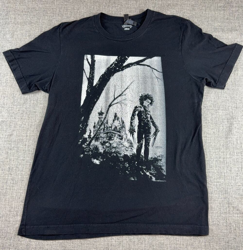 Disney Edward Scissorhands T Shirt Large Black Movie Graphic Tim Burton Goth Tee